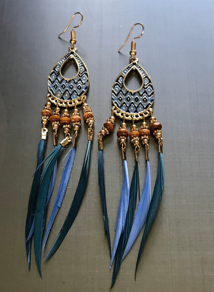 Earrings with blue feathers - OCTOPUS Bohemian Shop 