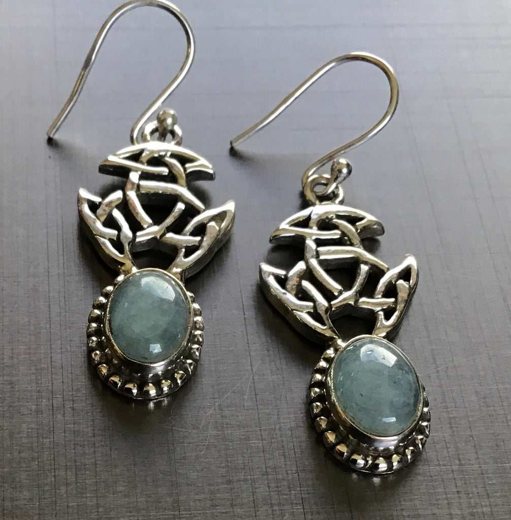 Earrings, natural blue aquamarine, Stirling silver 925 - OCTOPUS Bohemian Shop 
