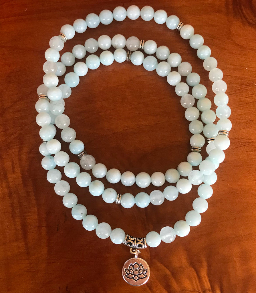 Mala, aquamarine necklace 108 beads - OCTOPUS Bohemian Shop 