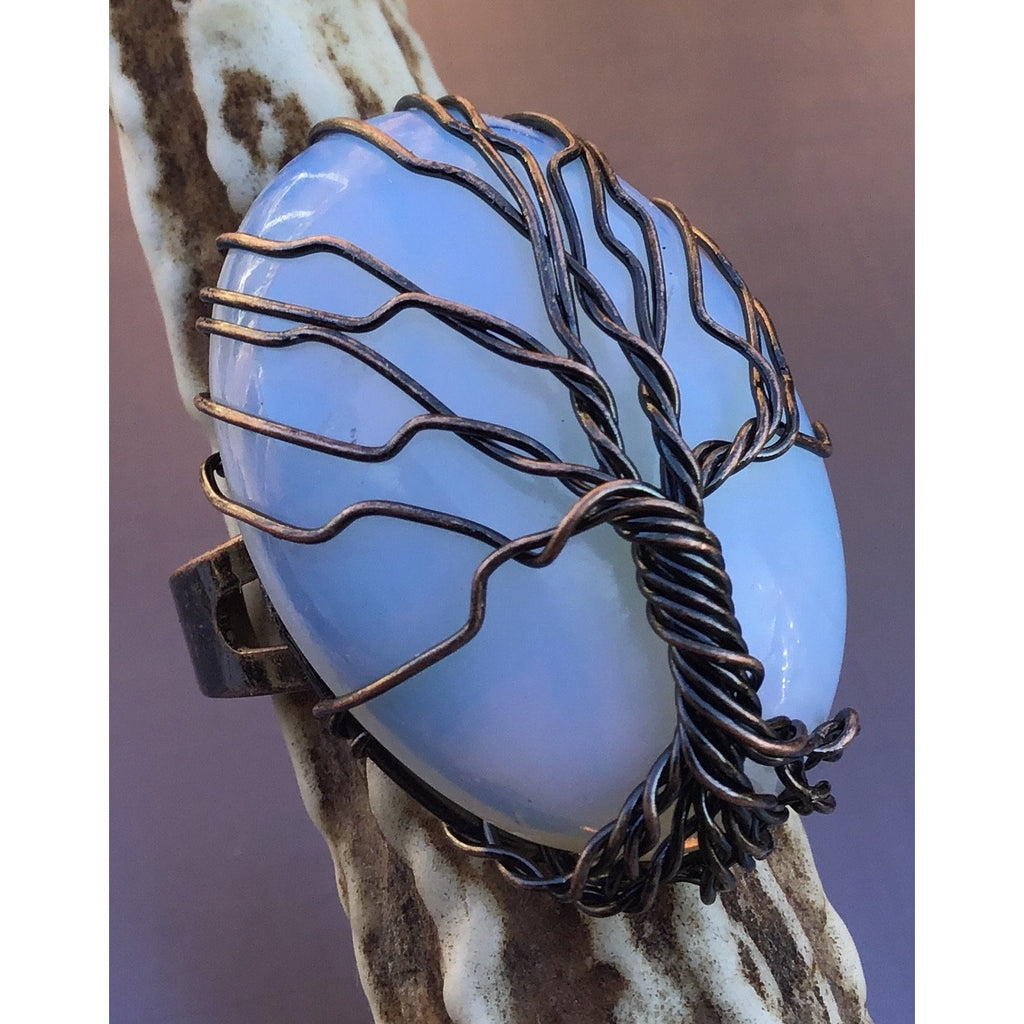 Ring, Blue Opal, copper tree of life - OCTOPUS Bohemian Shop 