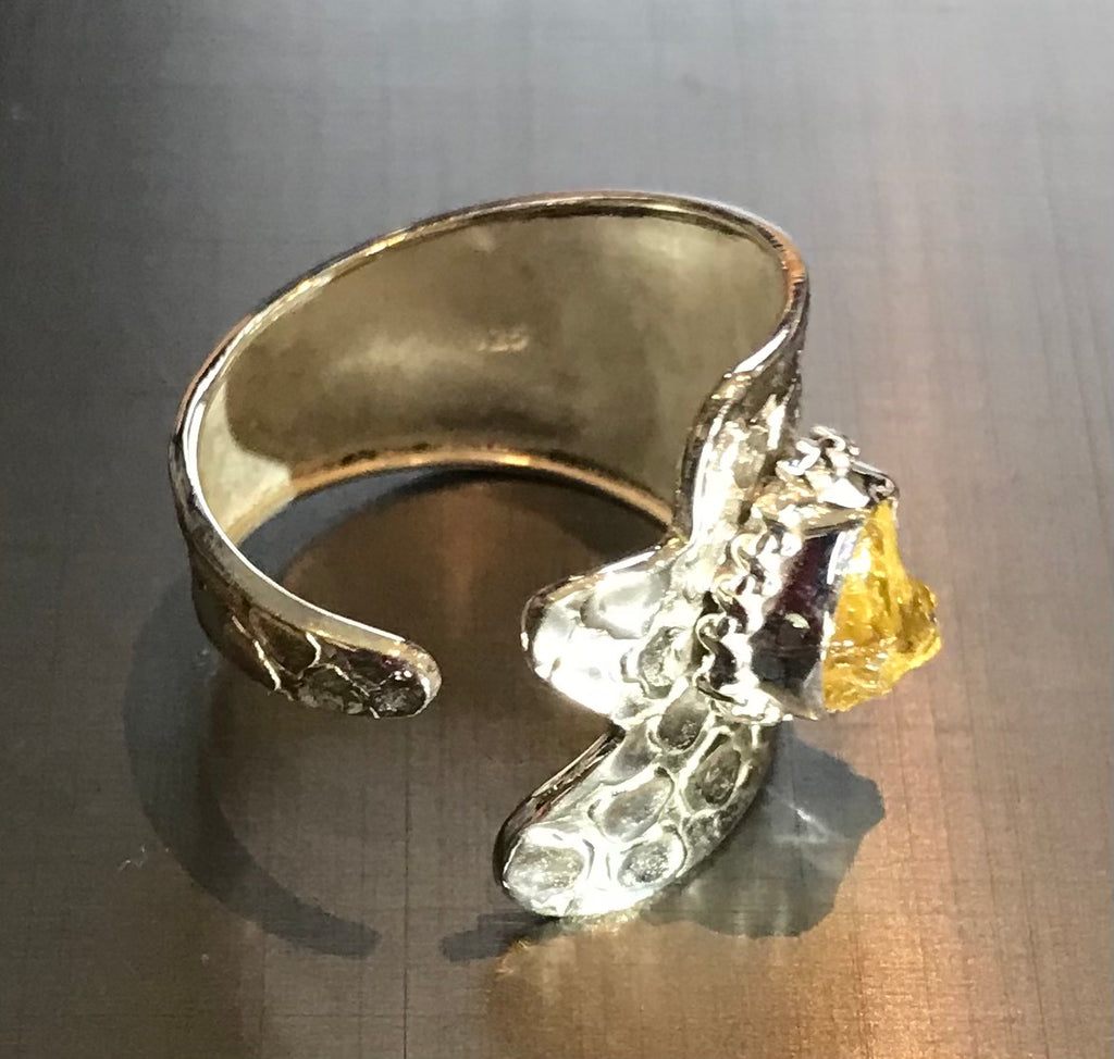 Ring rough yellow citrine, Stirling silver 925 - OCTOPUS Bohemian Shop 