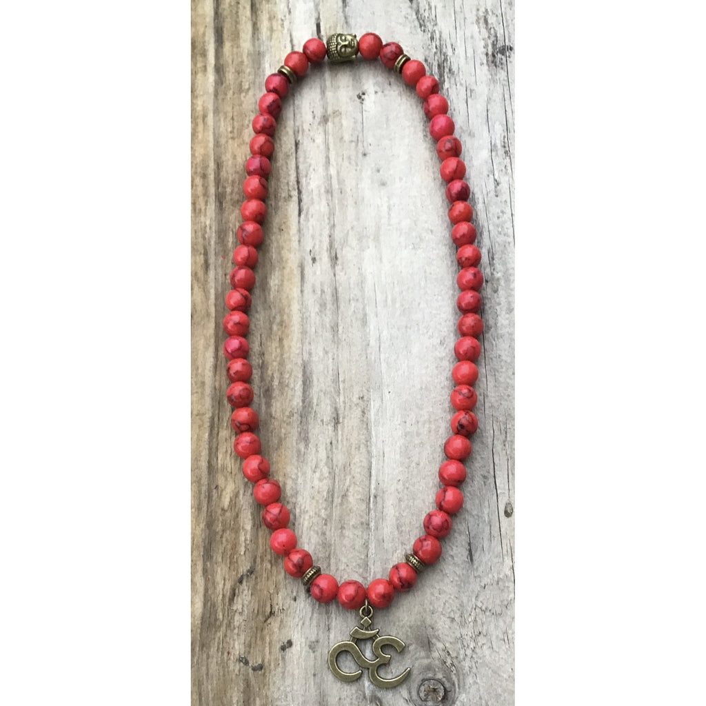 Natural stone 8mm Buddha/OM red necklace/bracelet - OCTOPUS Bohemian Shop 