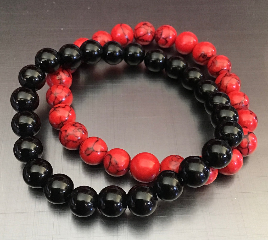 Buy Bracelets combo deal black onyx/red howlite - New Zealand OCTOPUS Bohemian Shop 