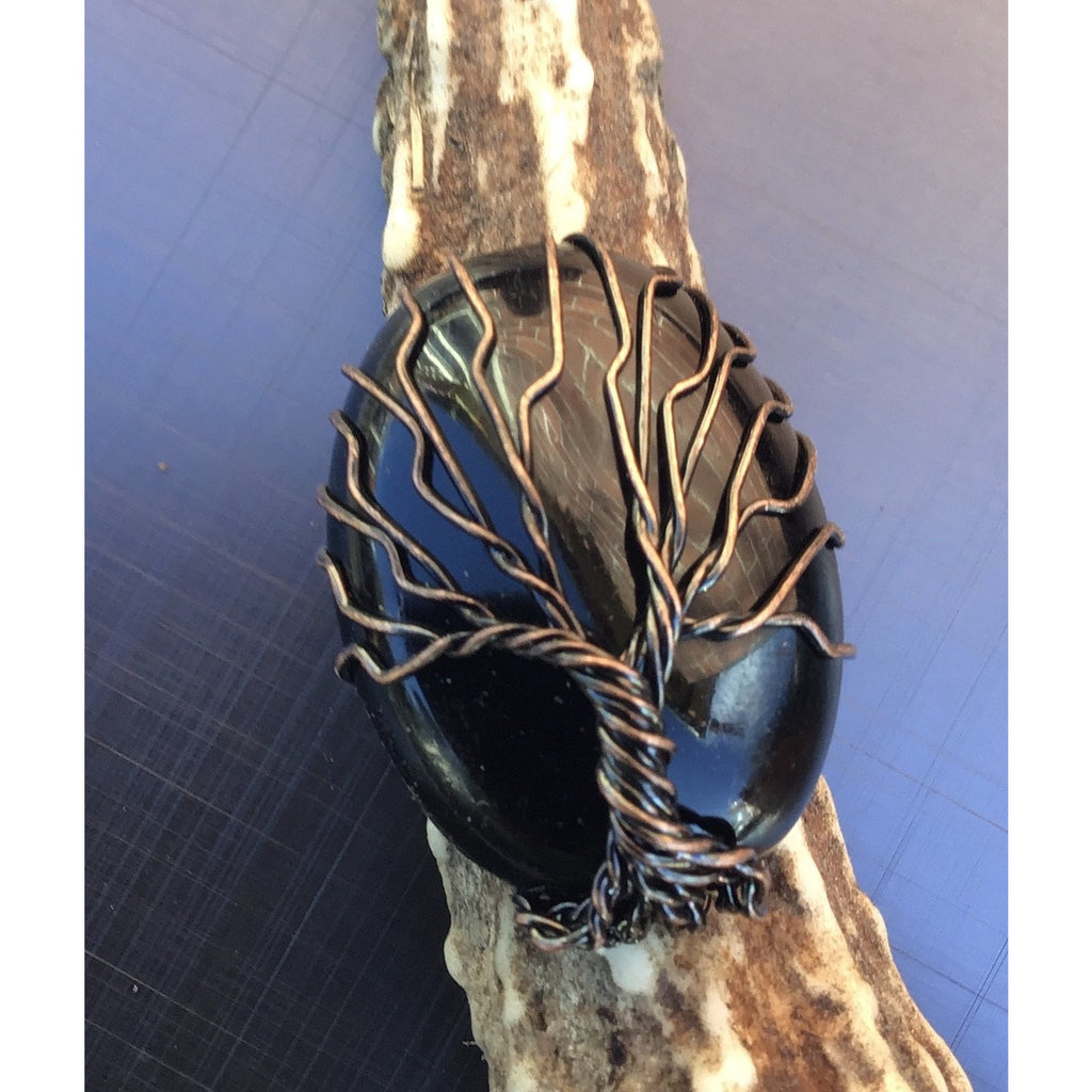 Ring, Black Agate, copper tree of life - OCTOPUS Bohemian Shop 
