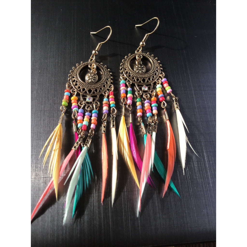 Earrings Bohemian style with feathers (2 variants) - OCTOPUS Bohemian Shop 