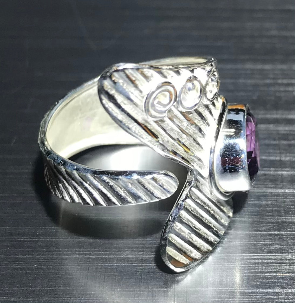 Ring adjustable, purple amethyst, Stirling silver 925 - OCTOPUS Bohemian Shop 