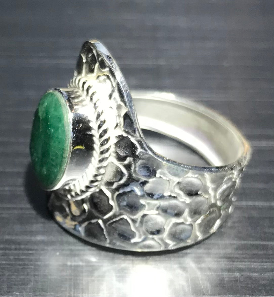 Ring adjustable, green emerald, Stirling silver 925 - OCTOPUS Bohemian Shop 