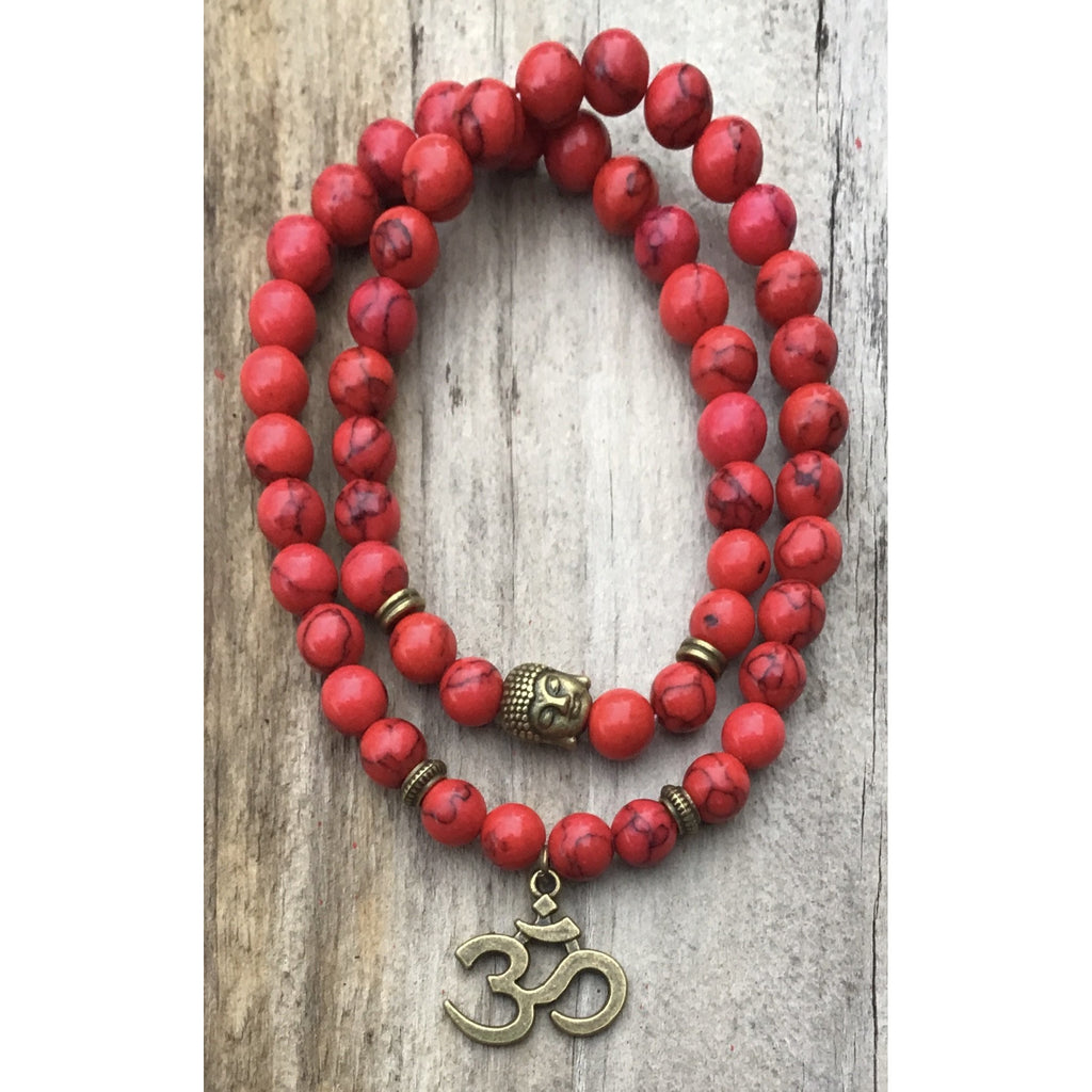 Natural stone 8mm Buddha/OM red necklace/bracelet - OCTOPUS Bohemian Shop 