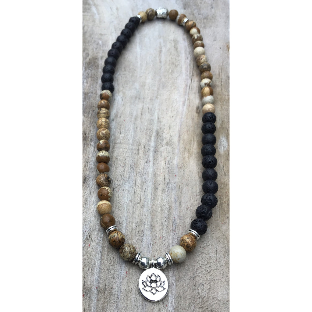 Petrified wood and lava stone 8mm necklace/bracelet - OCTOPUS Bohemian Shop 