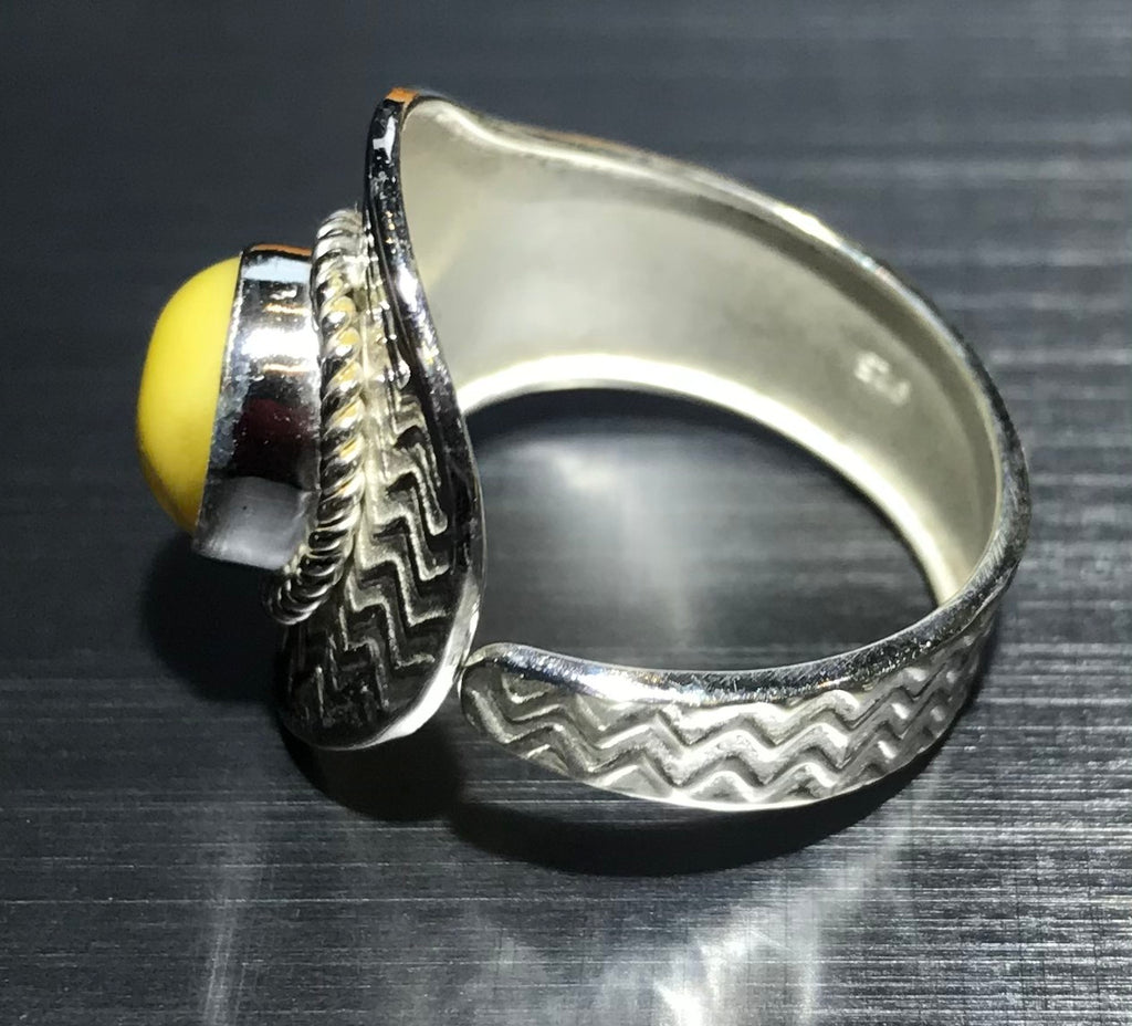 Ring adjustable, yellow amber, Stirling silver 925 - OCTOPUS Bohemian Shop 