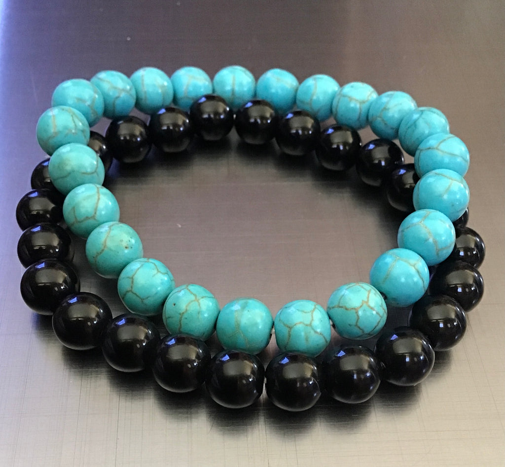 Buy Bracelet combo deal, black onyx/turquoise - New Zealand OCTOPUS Bohemian Shop 
