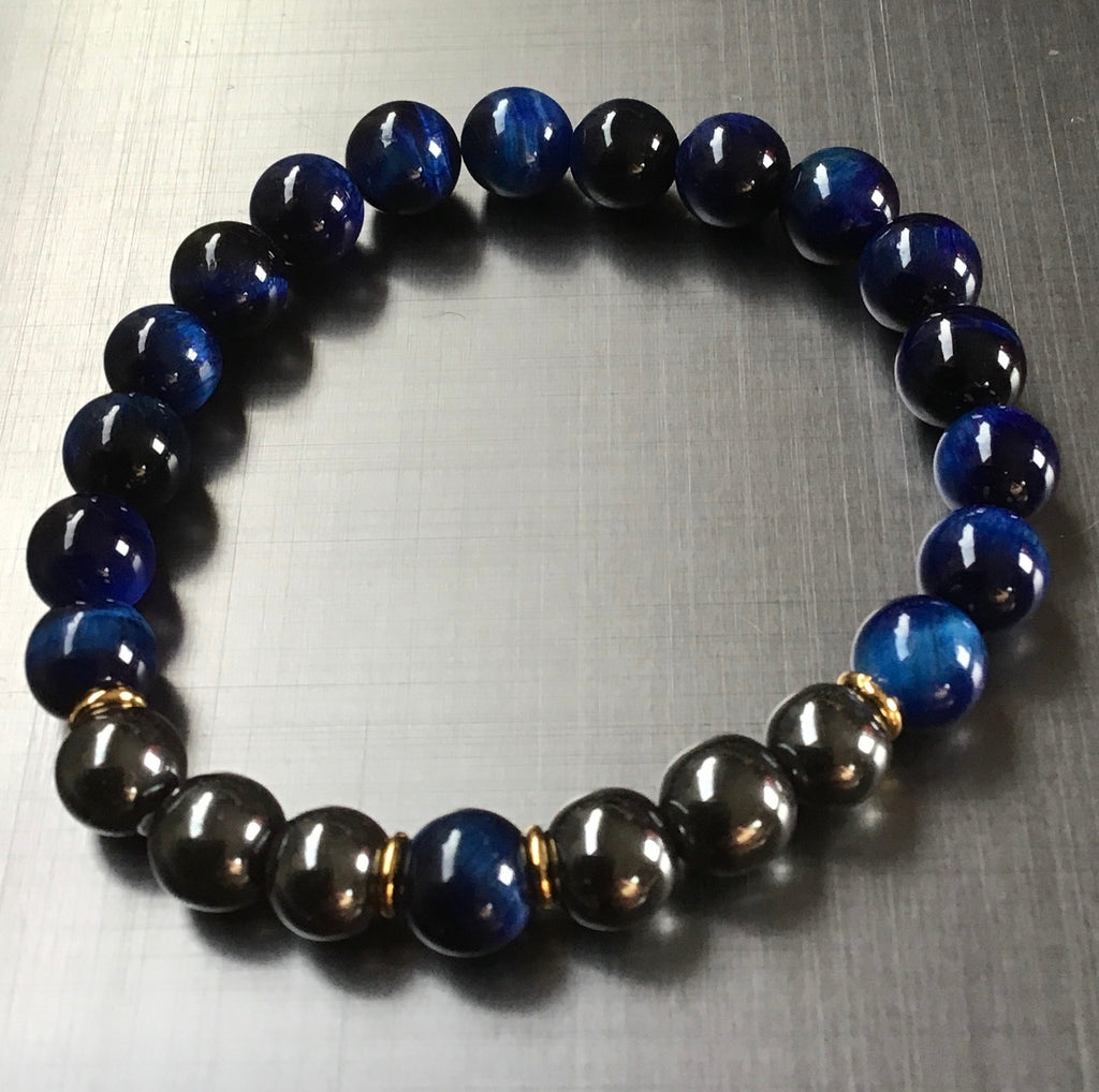 Hematite- tiger eye healing bracelet 8mm blue - OCTOPUS Bohemian Shop 