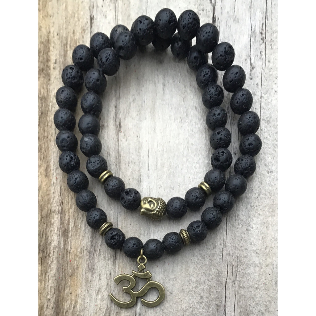 Lava stone Buddha/ OM 8mm necklace/bracelet - OCTOPUS Bohemian Shop 