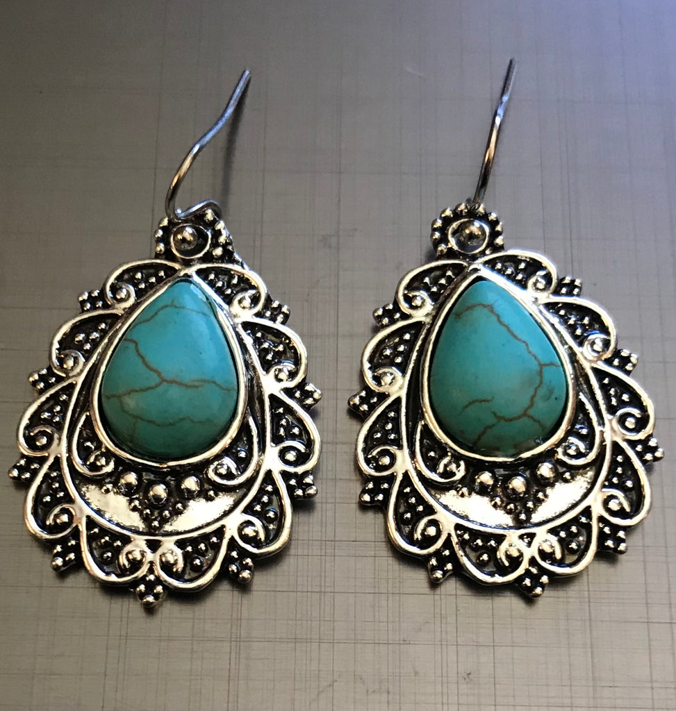 Earrings, turquoise drop - OCTOPUS Bohemian Shop 